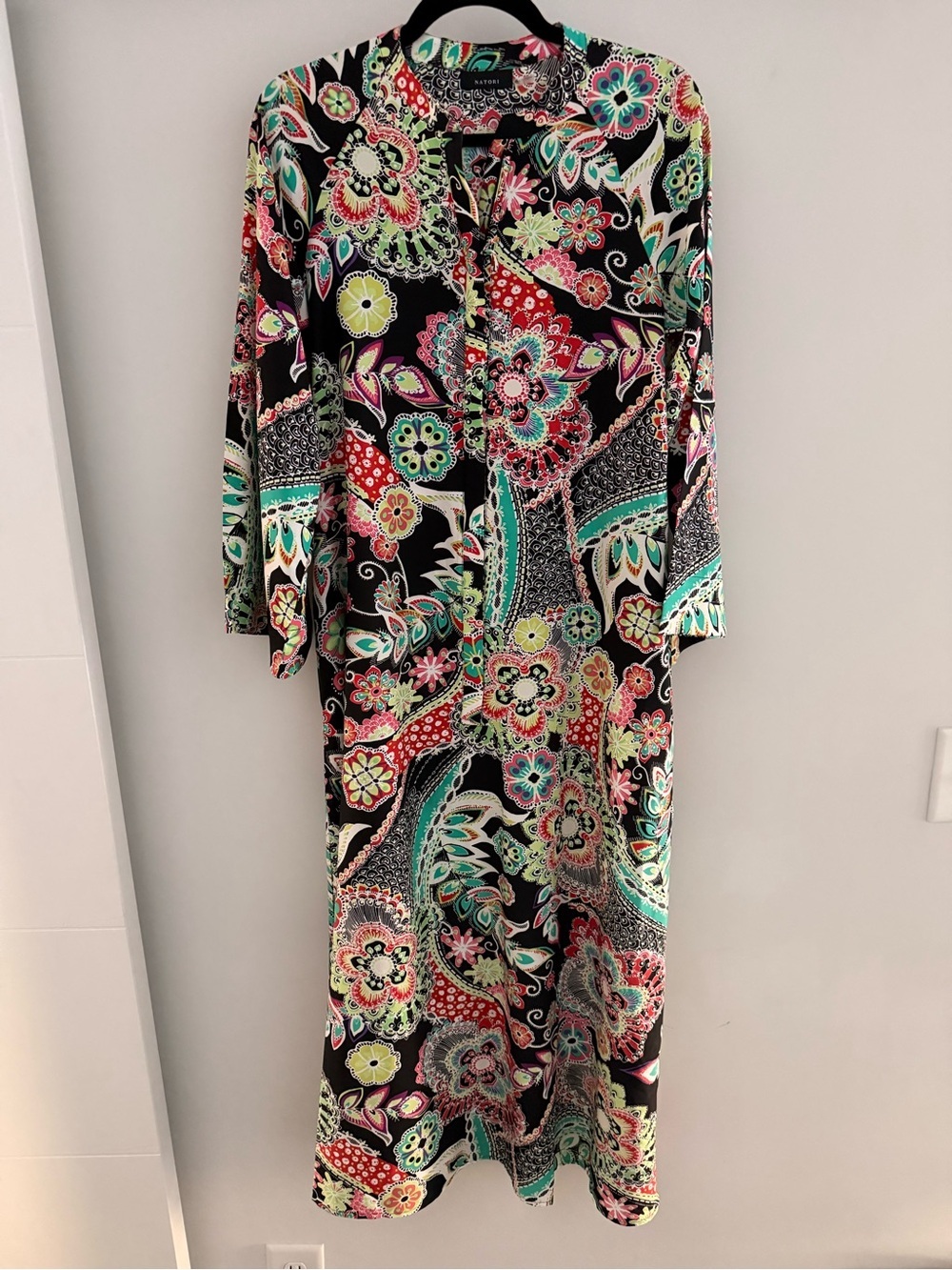 Natori Peizuri Print 3/4 Sleeve Zip Up Caftan Dress